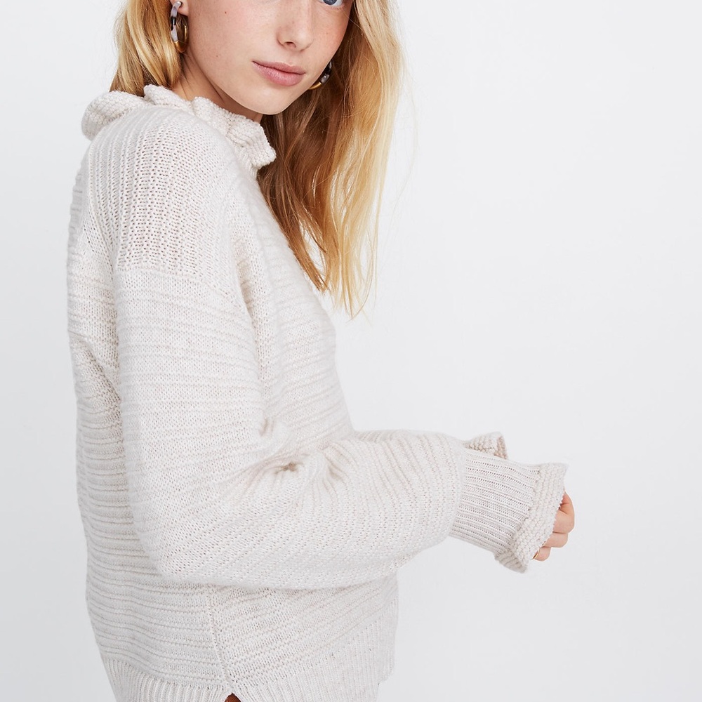 Madewell Ruffle Neck Pullover Sweater Cream Medium